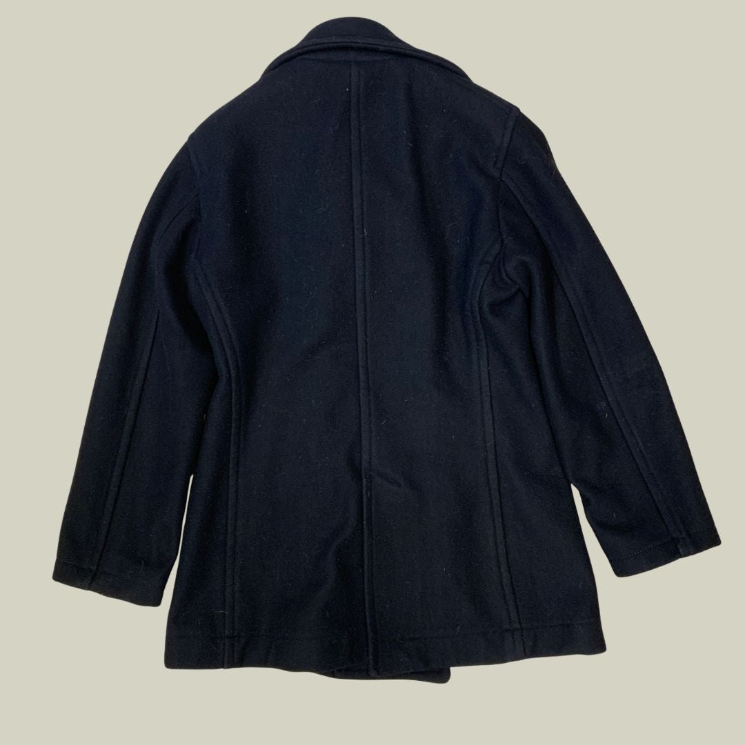 1990s Italian Women's Navy Peacoat – Black Wool Double-Breasted Jacket