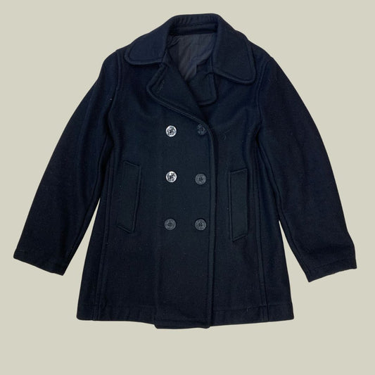 1990s Italian Women's Navy Peacoat – Black Wool Double-Breasted Jacket