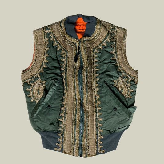Customized Alpha Industries MA-1 Flight Vest – Ornamental Gold Trim (Made in U.S.A.) Size S