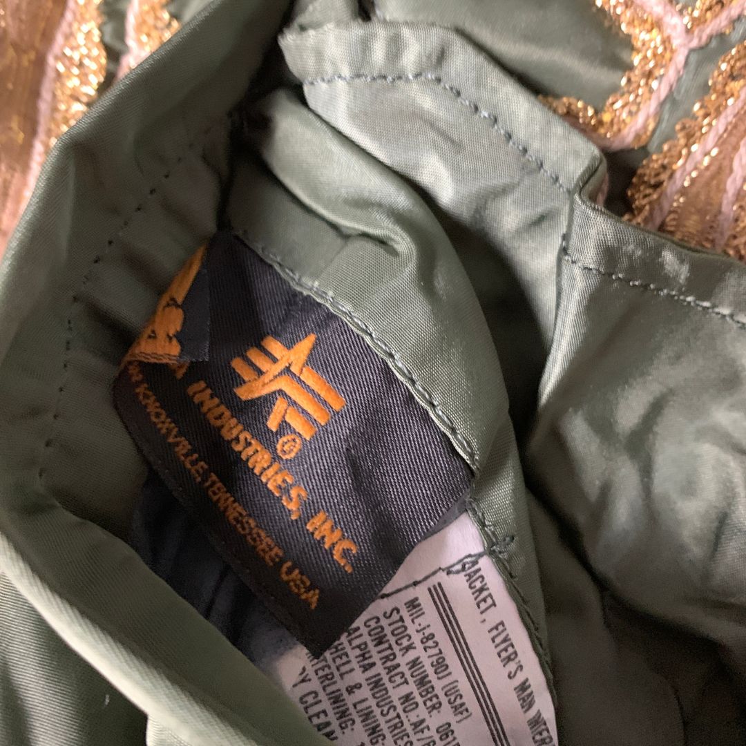 Customized Alpha Industries MA-1 Flight Vest – Ornamental Gold Trim (Made in U.S.A.) Size S