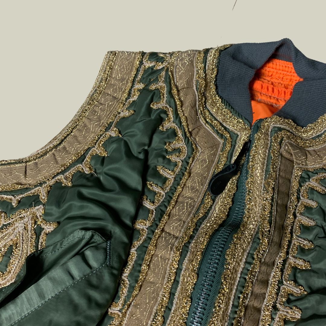 Customized Alpha Industries MA-1 Flight Vest – Ornamental Gold Trim (Made in U.S.A.) Size S