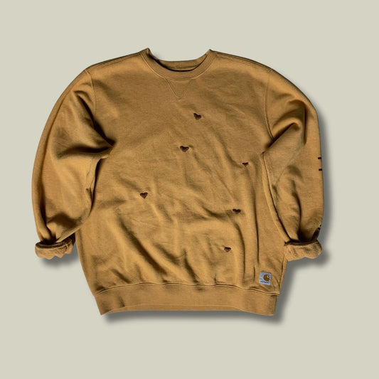 Carhartt Brown Crewneck Sweatshirt Reworked – Distressed Workwear Made in Mexico
