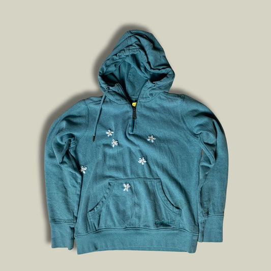 Carhartt Half-Zip Hoodie – Teal with Embroidered Flowers (S Made in Pakistan)