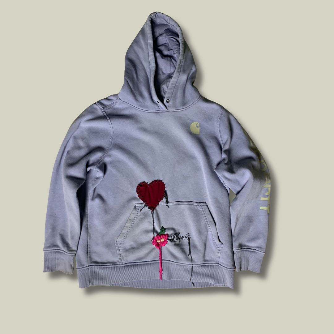 Carhartt Hoodie – Lavander “Keep Distance” Embroidered Heart Edition (M)