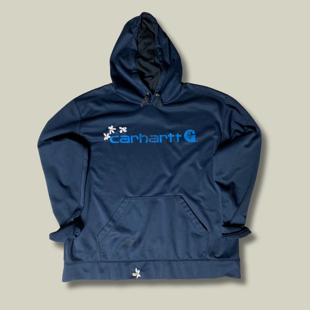Carhartt Hoodie – Navy Blue with Blue Logo & Flower Embroidery (2XL)