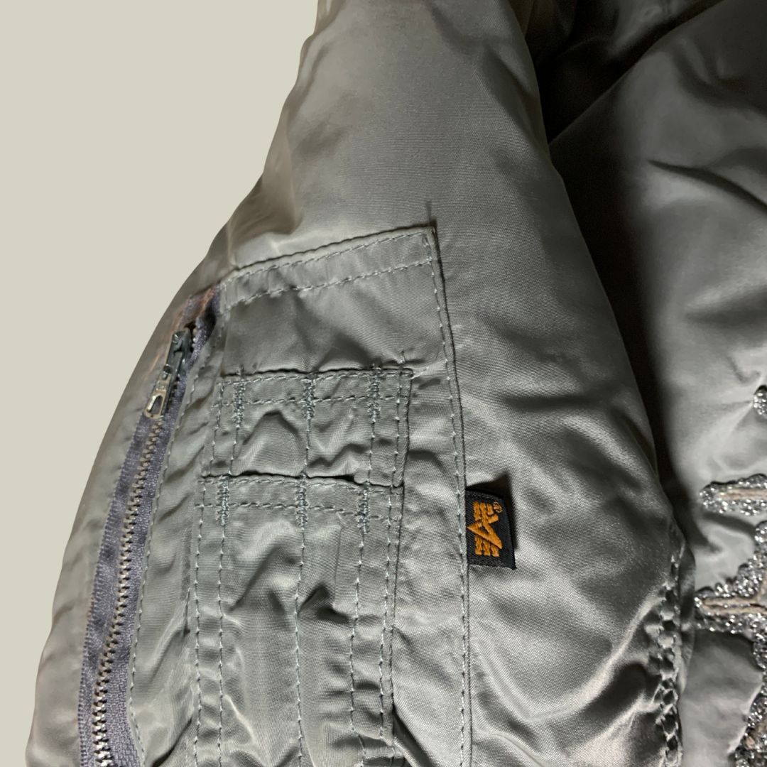 Customized Alpha Industries MA-1 Flight Jacket – Silver Ornamental Edition (Made in U.S.A.)