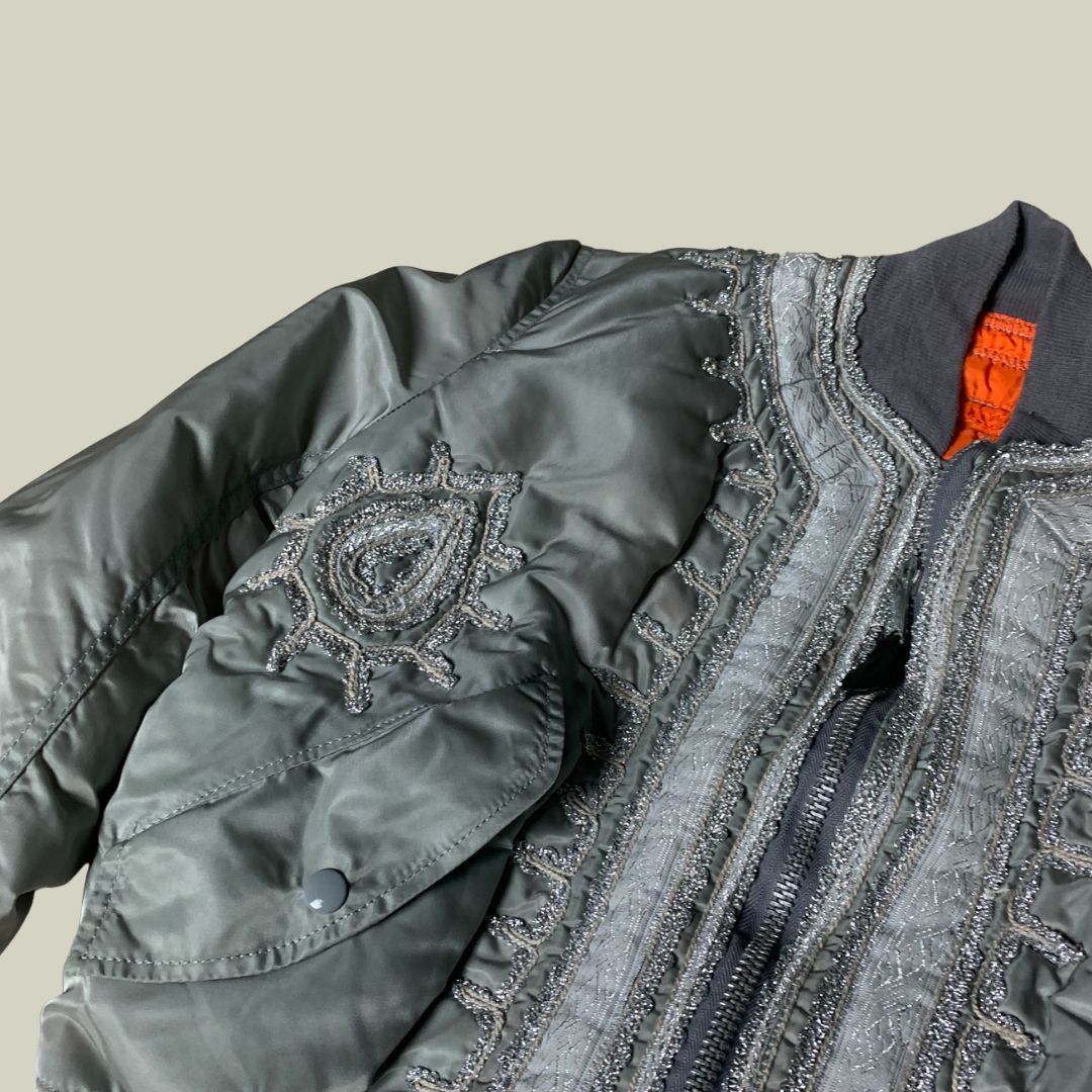 Customized Alpha Industries MA-1 Flight Jacket – Silver Ornamental Edition (Made in U.S.A.)