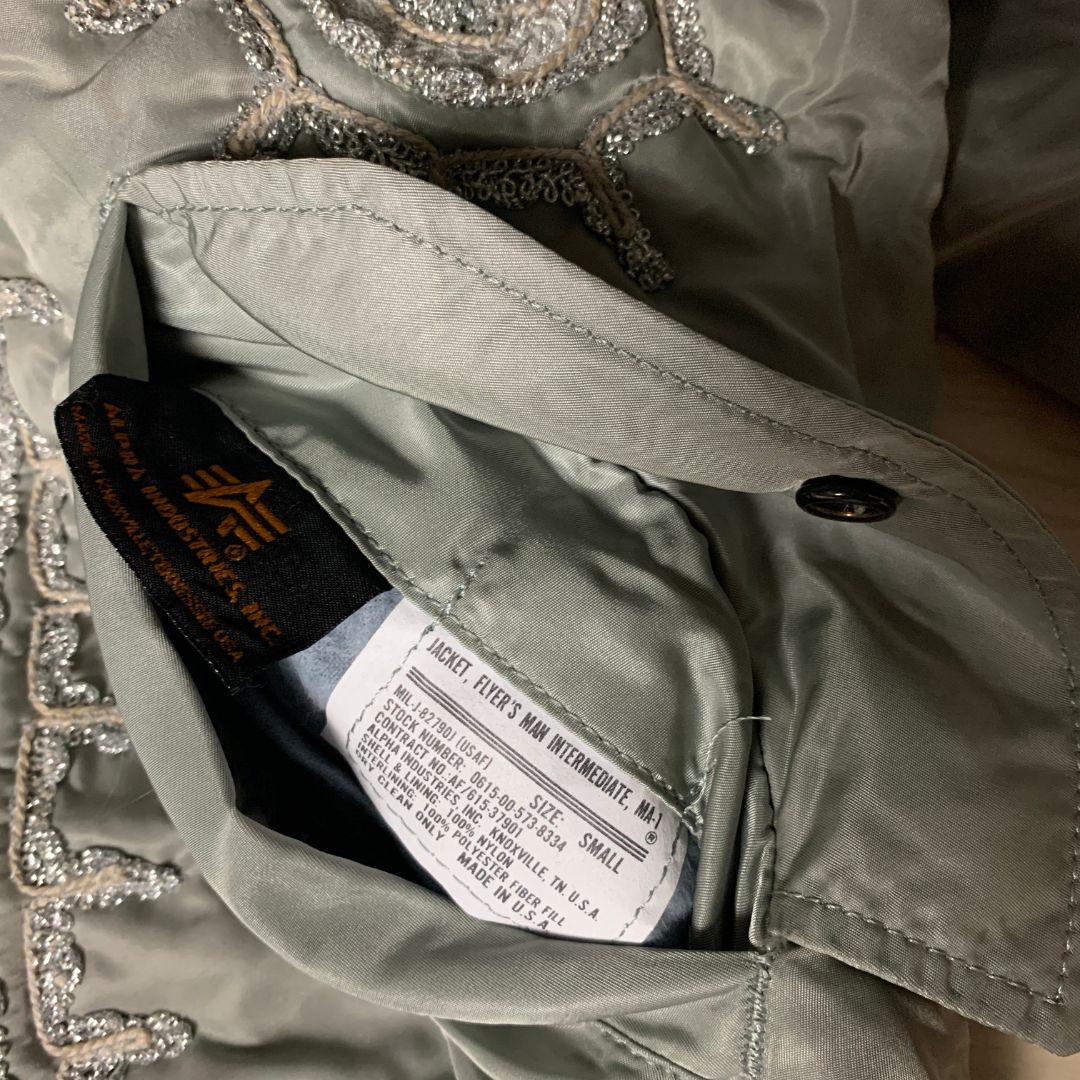 Customized Alpha Industries MA-1 Flight Jacket – Silver Ornamental Edition (Made in U.S.A.)