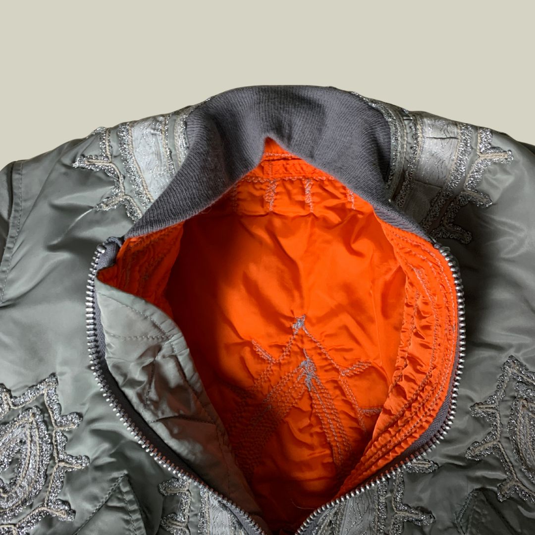 Customized Alpha Industries MA-1 Flight Jacket – Silver Ornamental Edition (Made in U.S.A.)