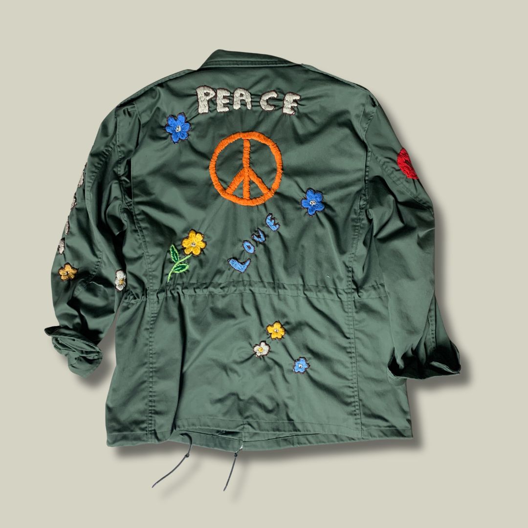 Customized U.S. Army M-65 Field Jacket – “Peace & Love” Embroid