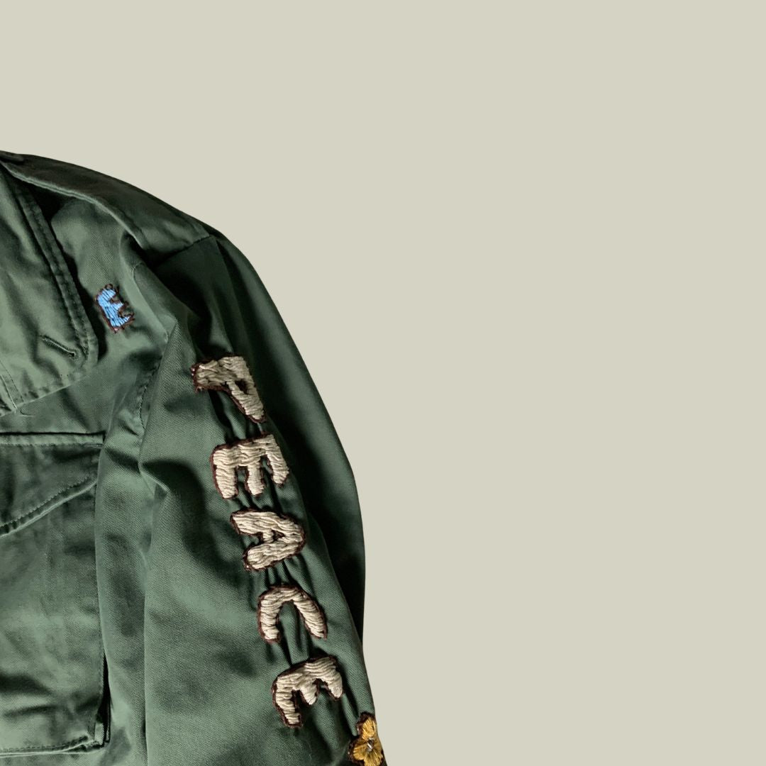 Customized U.S. Army M-65 Field Jacket – “Peace & Love” Embroid
