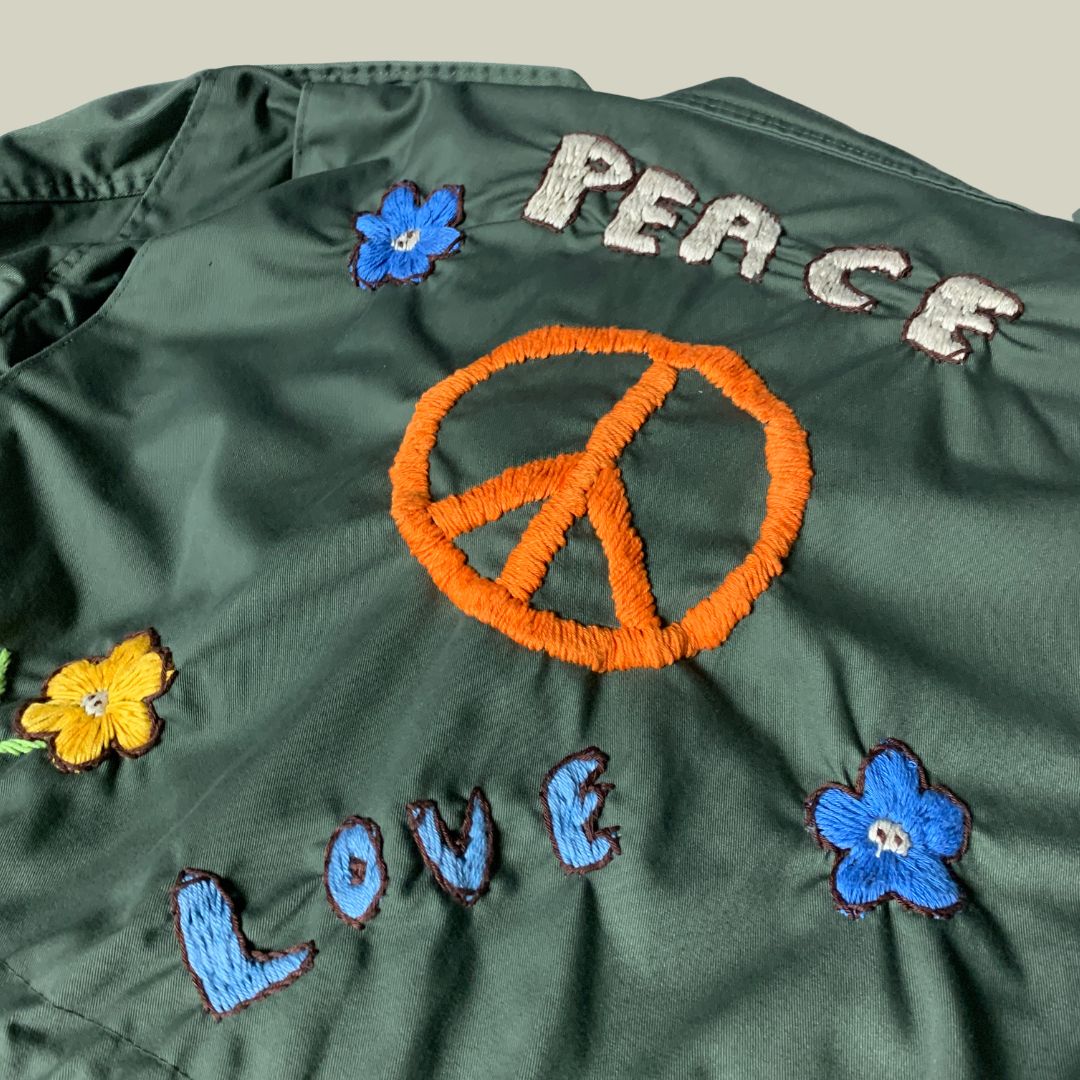 Customized U.S. Army M-65 Field Jacket – “Peace & Love” Embroid