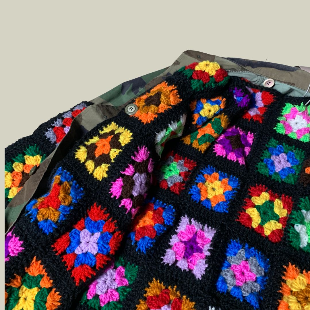 Customized U.S. Army Woodland Jacket – Crochet Patchwork Liner (M)