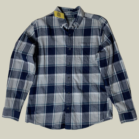 Eddie Bauer Classic Fit Plaid Flannel Shirt – Soft Brushed Cotton – Men’s Size M – Blue & Grey Check