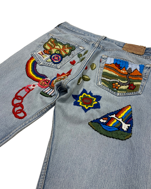 Levi’s 501 Psychedelic Embroidered Jeans W31 L32 Reworked