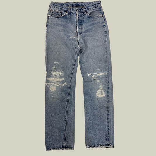 Levi’s 501 Selvedge Jeans Made in USA W30 L32 – Vintage Distressed Redline Denim (ca. late 1970s–early 1980s, Factory 524 – Kansas)
