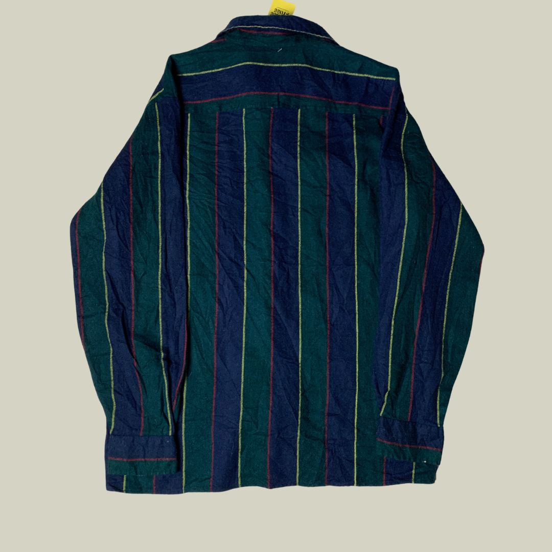 Vintage 80s Mountain Express Striped Heavyweight Shirt – Bold Green & Navy Pattern – Made in Ukraine