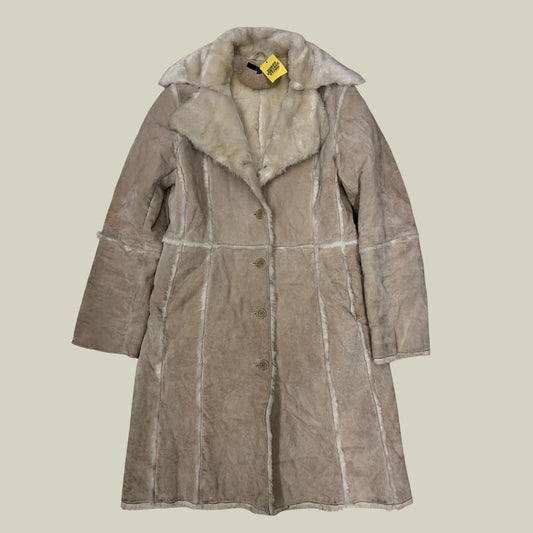 Vintage Beige Shearling-Style Long Coat – Size S