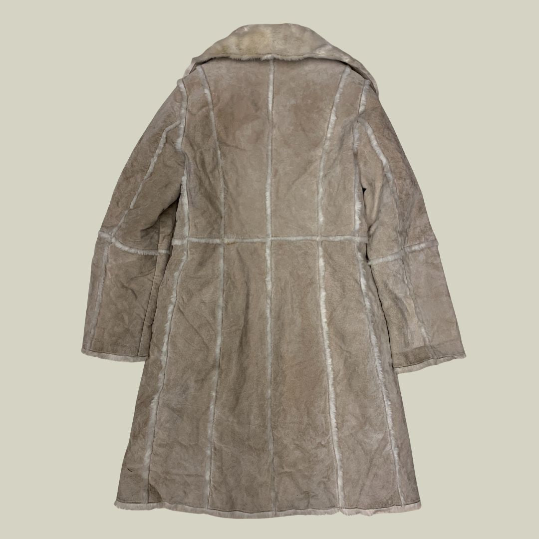 Vintage Beige Shearling-Style Long Coat – Size S