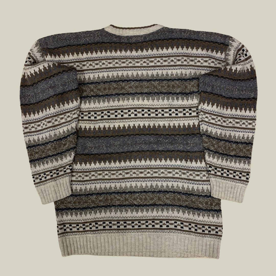 Vintage Kennington Patterned Knit Sweater – Grey Tones – Size L