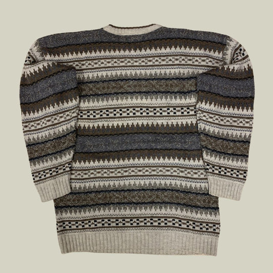 Vintage Kennington Patterned Knit Sweater – Grey Tones – Size L