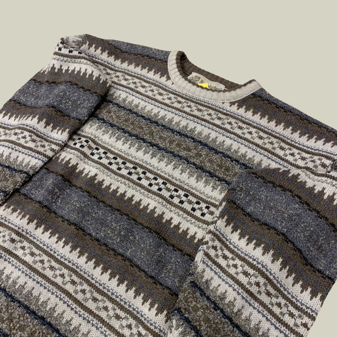 Vintage Kennington Patterned Knit Sweater – Grey Tones – Size L