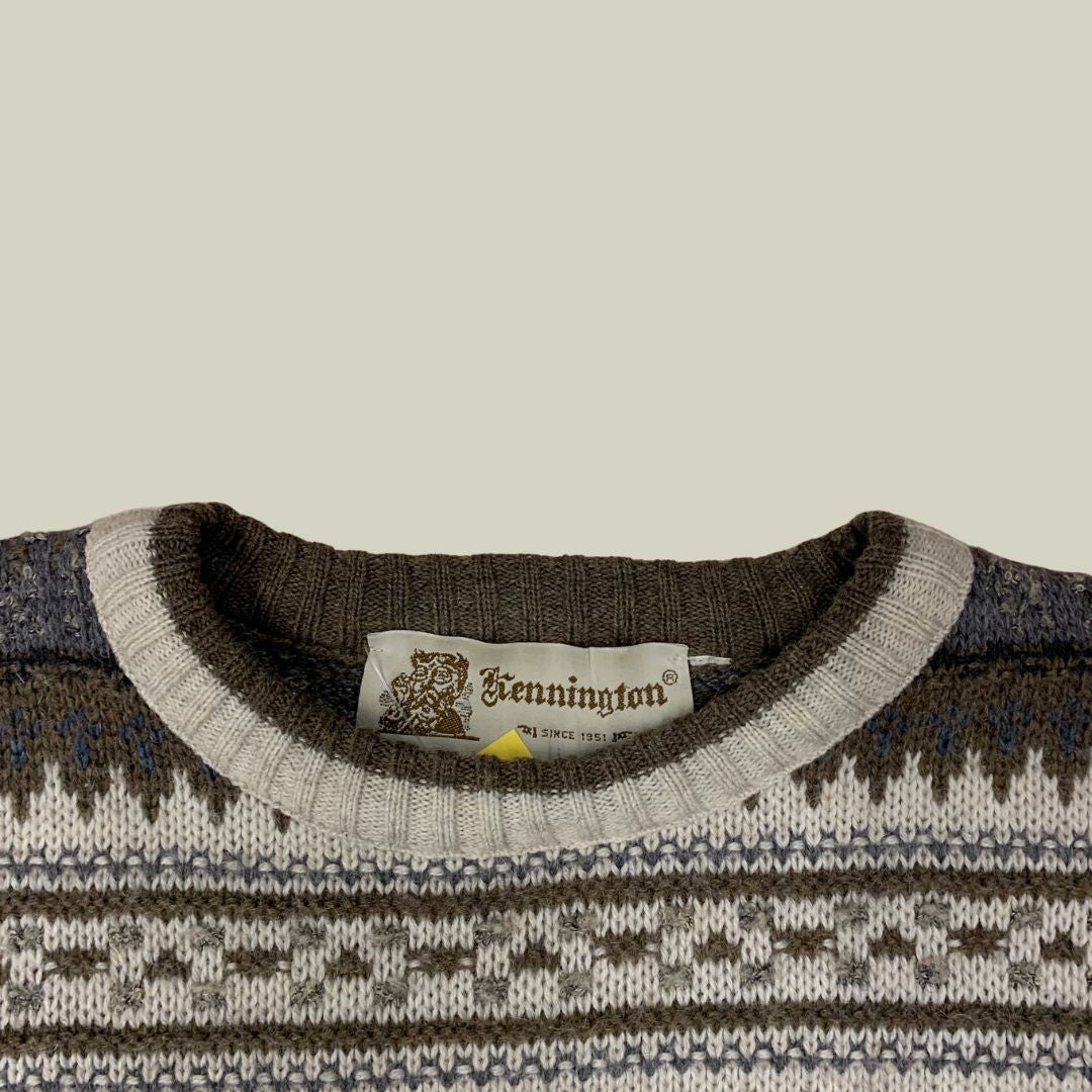 Vintage Kennington Patterned Knit Sweater – Grey Tones – Size L