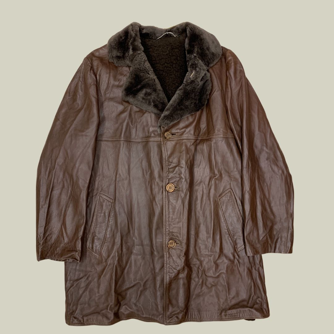 Vintage Brown Shearling Leather Coat