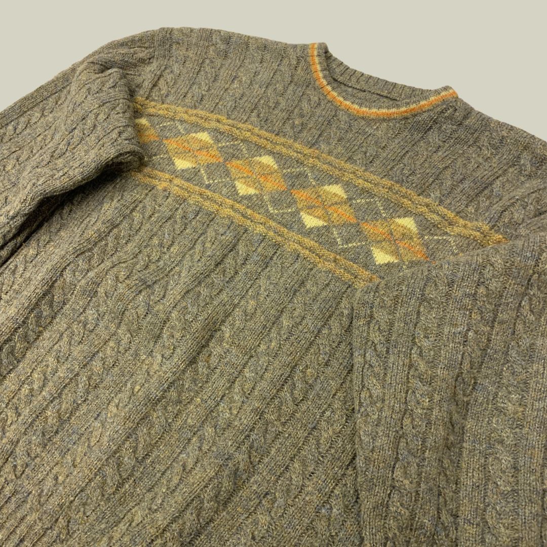 Vintage Italian Pure Virgin Wool Argyle Sweater – XL