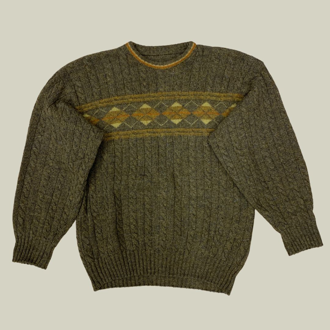 Vintage Italian Pure Virgin Wool Argyle Sweater – XL