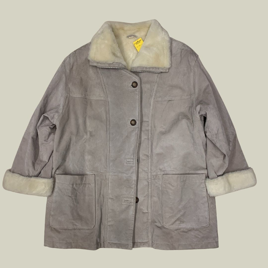 Vintage Light Shearling Coat – Cream Faux Fur Jacket (XL)