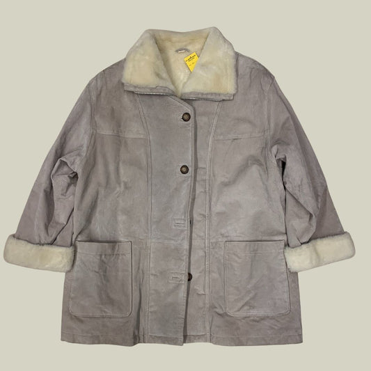 Vintage Light Shearling Coat – Cream Faux Fur Jacket (XL)