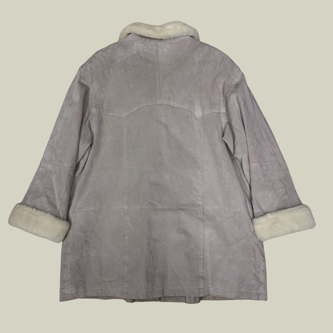 Vintage Light Shearling Coat – Cream Faux Fur Jacket (XL)