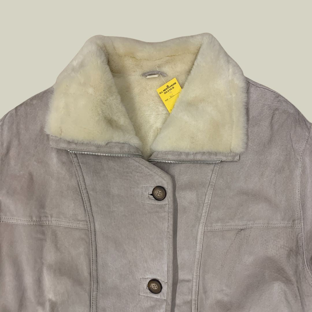 Vintage Light Shearling Coat – Cream Faux Fur Jacket (XL)