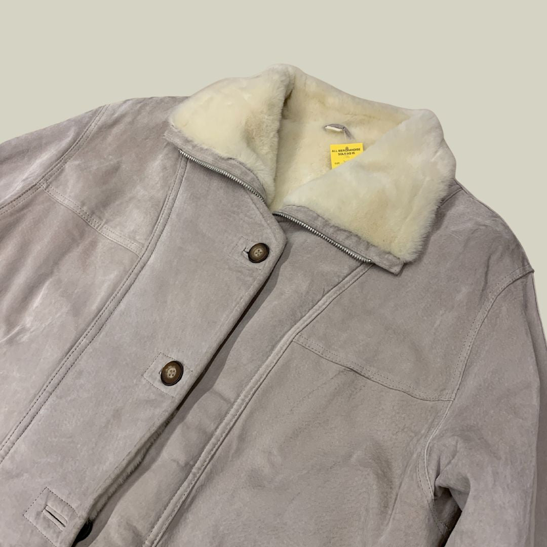 Vintage Light Shearling Coat – Cream Faux Fur Jacket (XL)