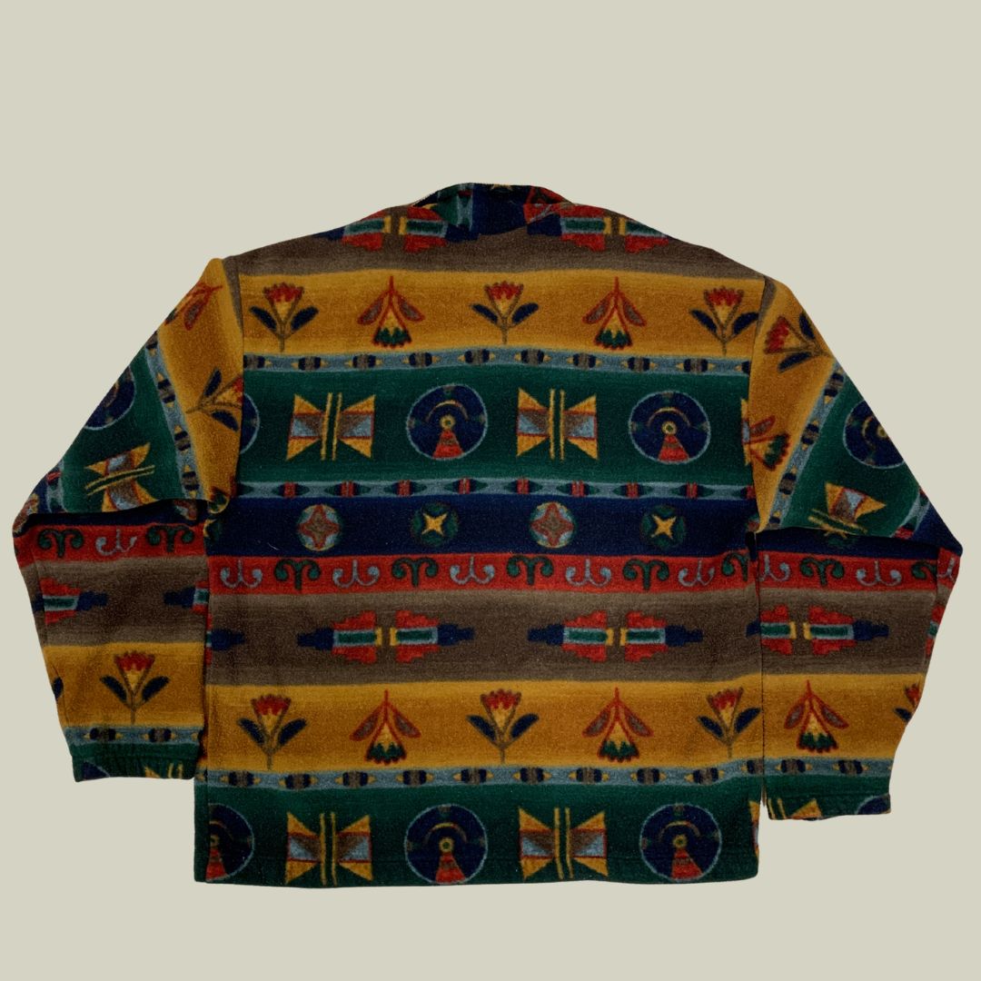 Vintage Patterned Fleece Pullover – XL