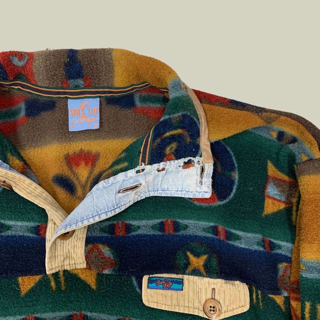 Vintage Patterned Fleece Pullover – XL