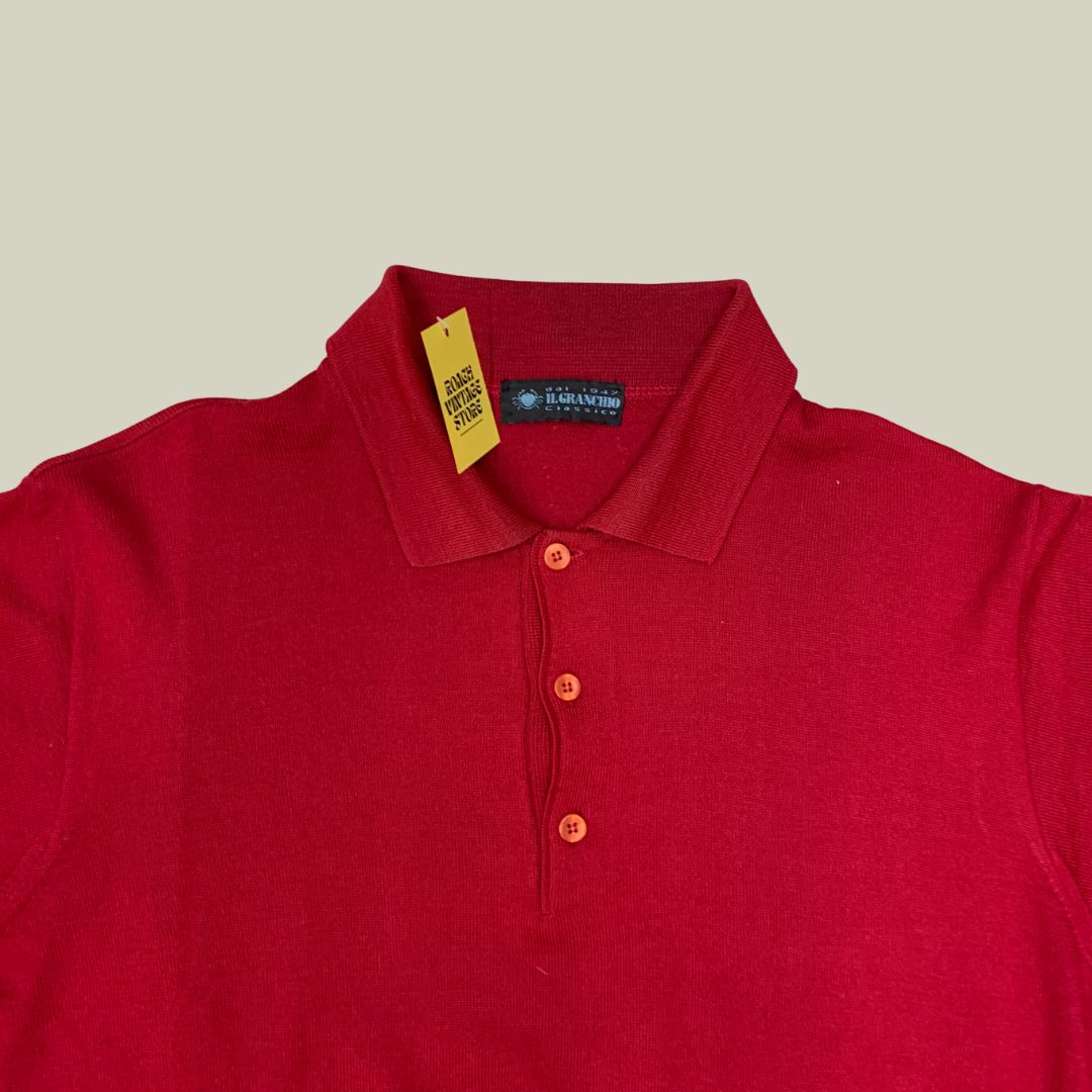 Vintage Red Knit Polo Long Sleeve Sweater