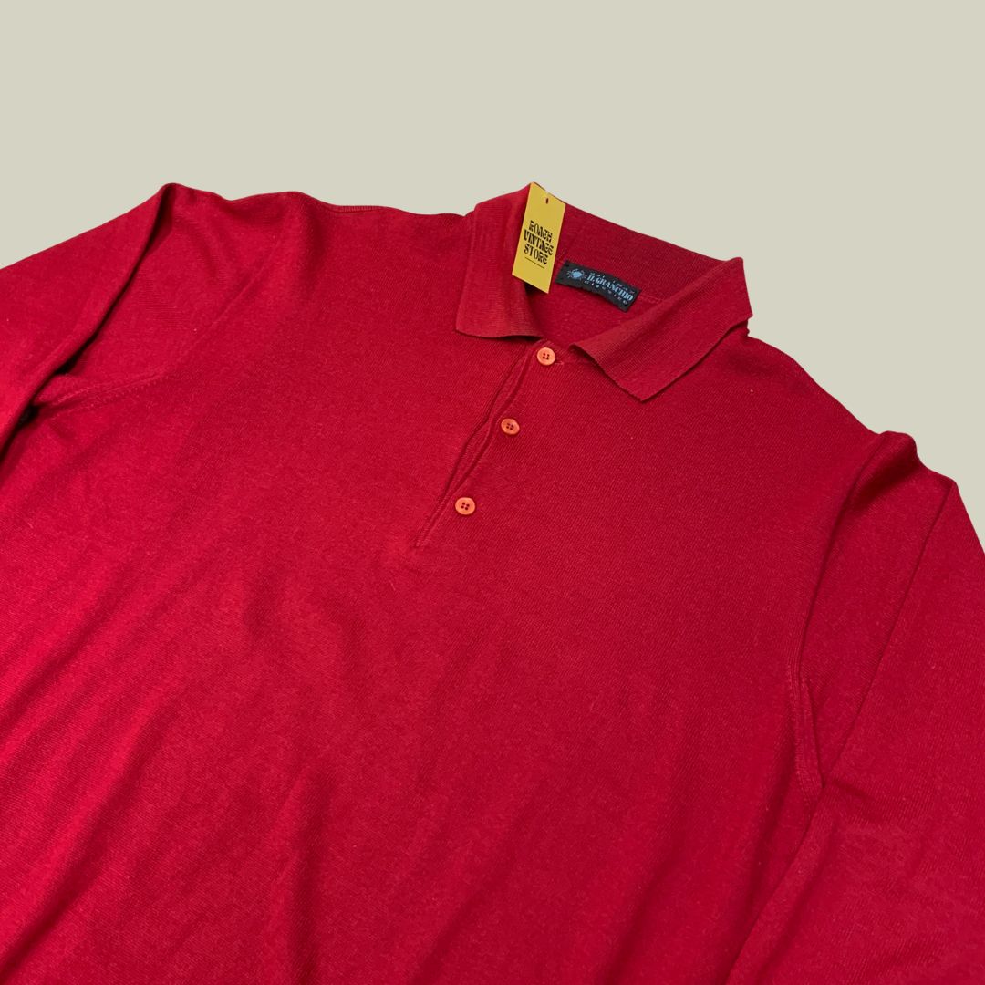 Vintage Red Knit Polo Long Sleeve Sweater