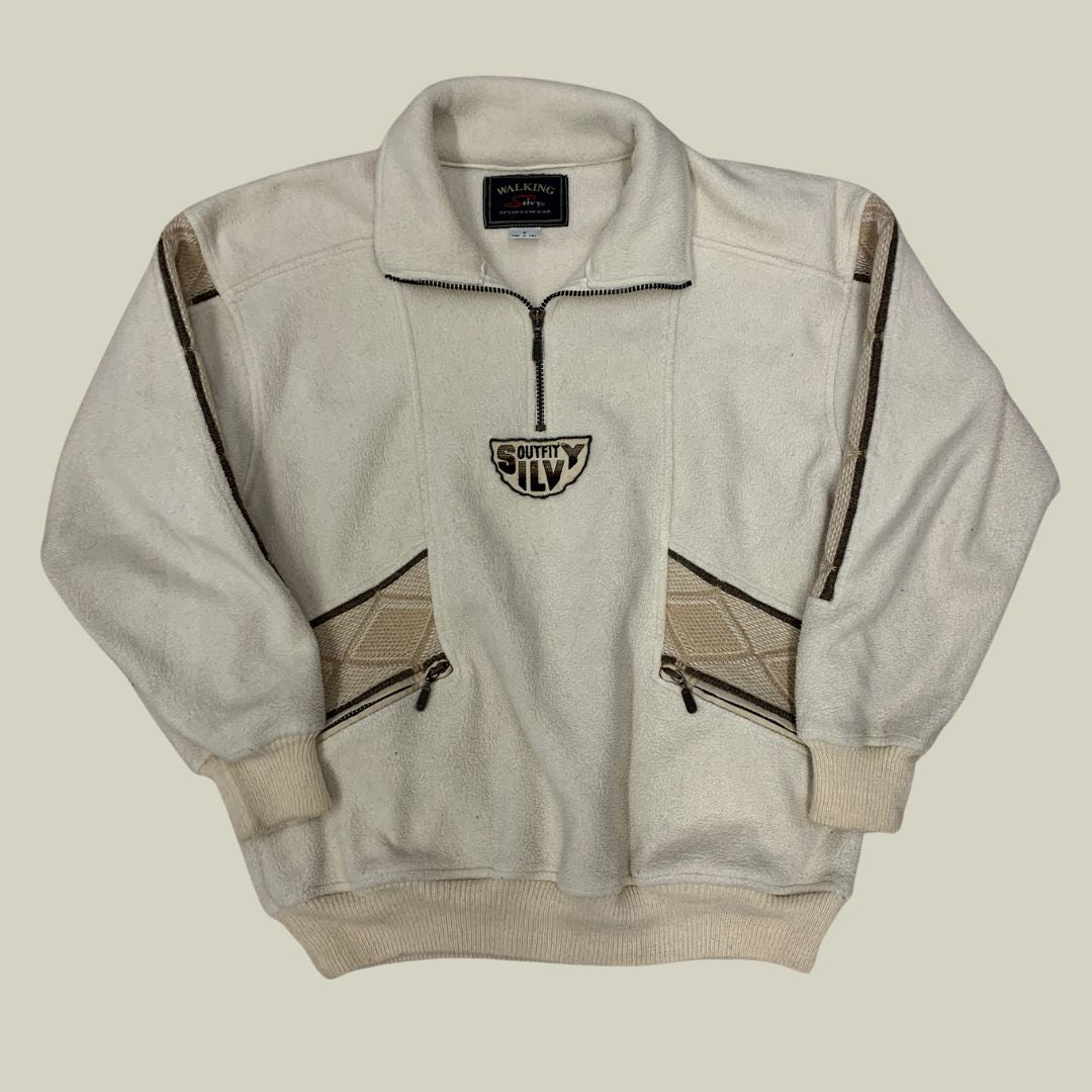 Vintage White Half-Zip Fleece with Embroidered Details – Silvy Outfit