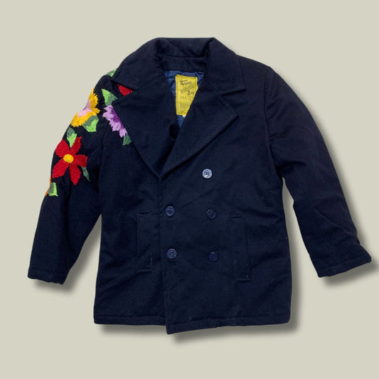 Vtg 2000s  Navy Peacoat – Custom Floral Embroidery (XS)