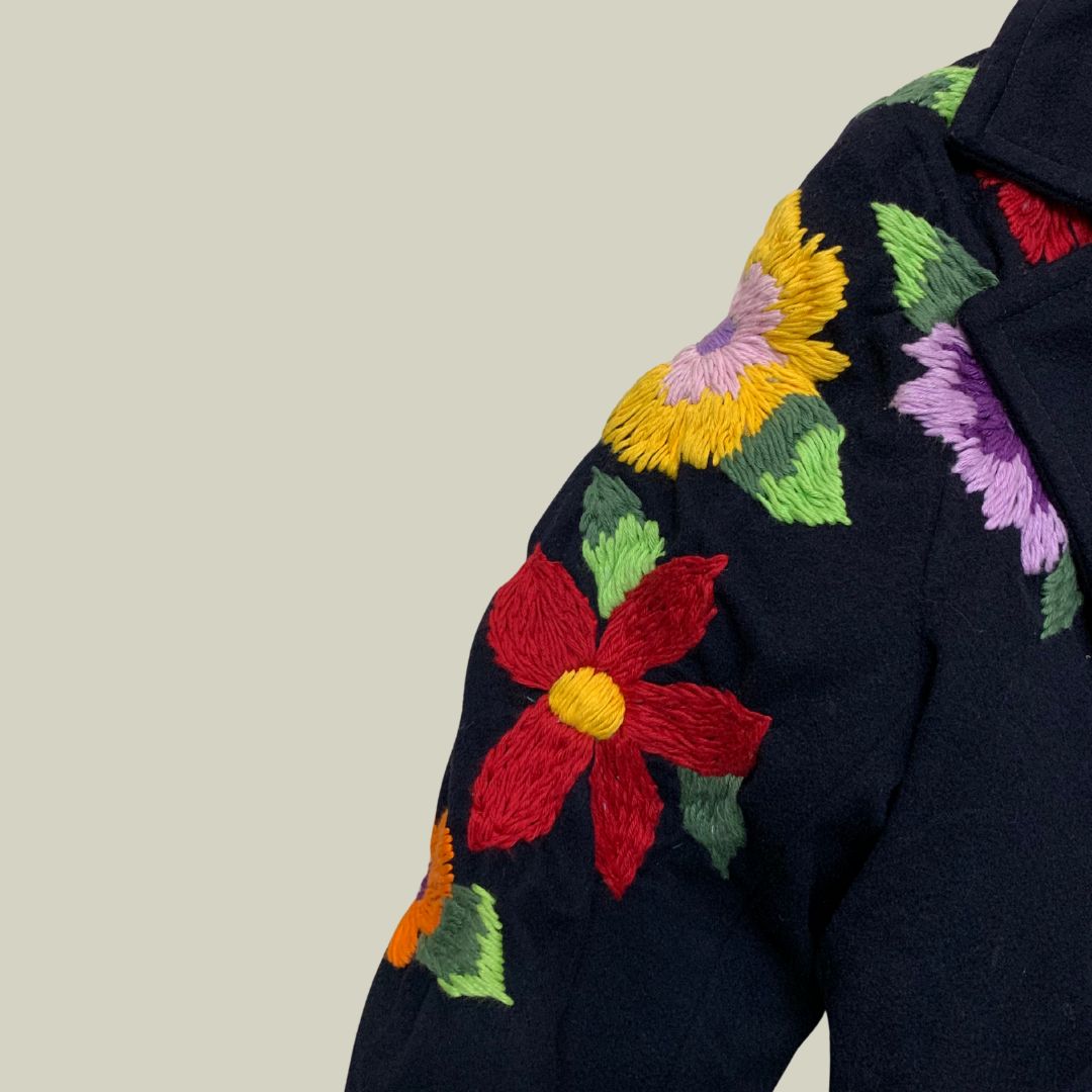 Vtg 2000s  Navy Peacoat – Custom Floral Embroidery (XS)